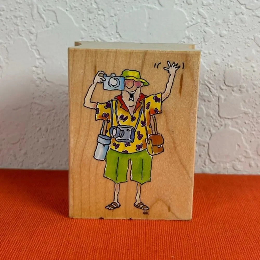 American Art Janet Cleland Wood Mounted Rubber Stamp-Shutter Bug- preowned